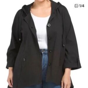 Christian Siriano New York Black Hooded Swing Jacket Plus Size 3X Button Front